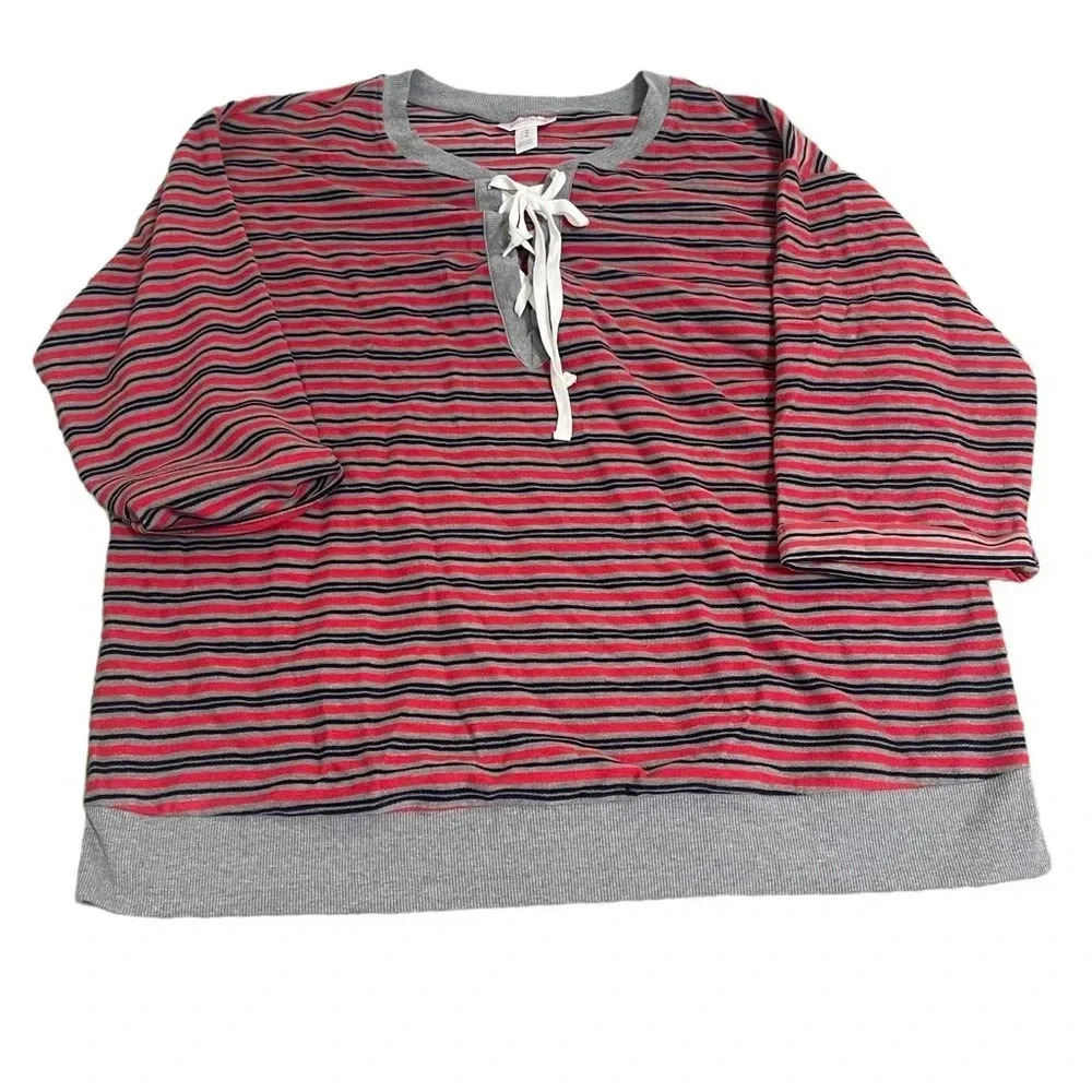 🤰 Motherhood Maternity Red Striped Lace Up Pullover Sweater Top XL 🤰